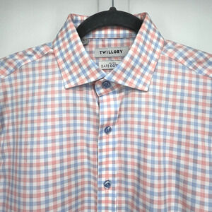 Twillory Dress Shirt Mens 15.5 34/35 Tailored Fit Non Iron Safe Cotton Blue
